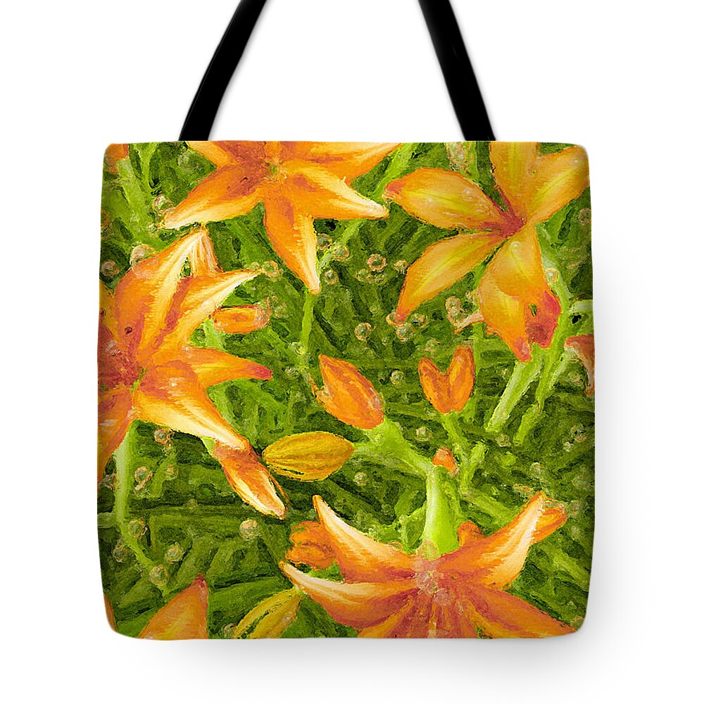 Daylilies Tote Bag featuring the painting Daylilies in the Rain by Peter J Sucy