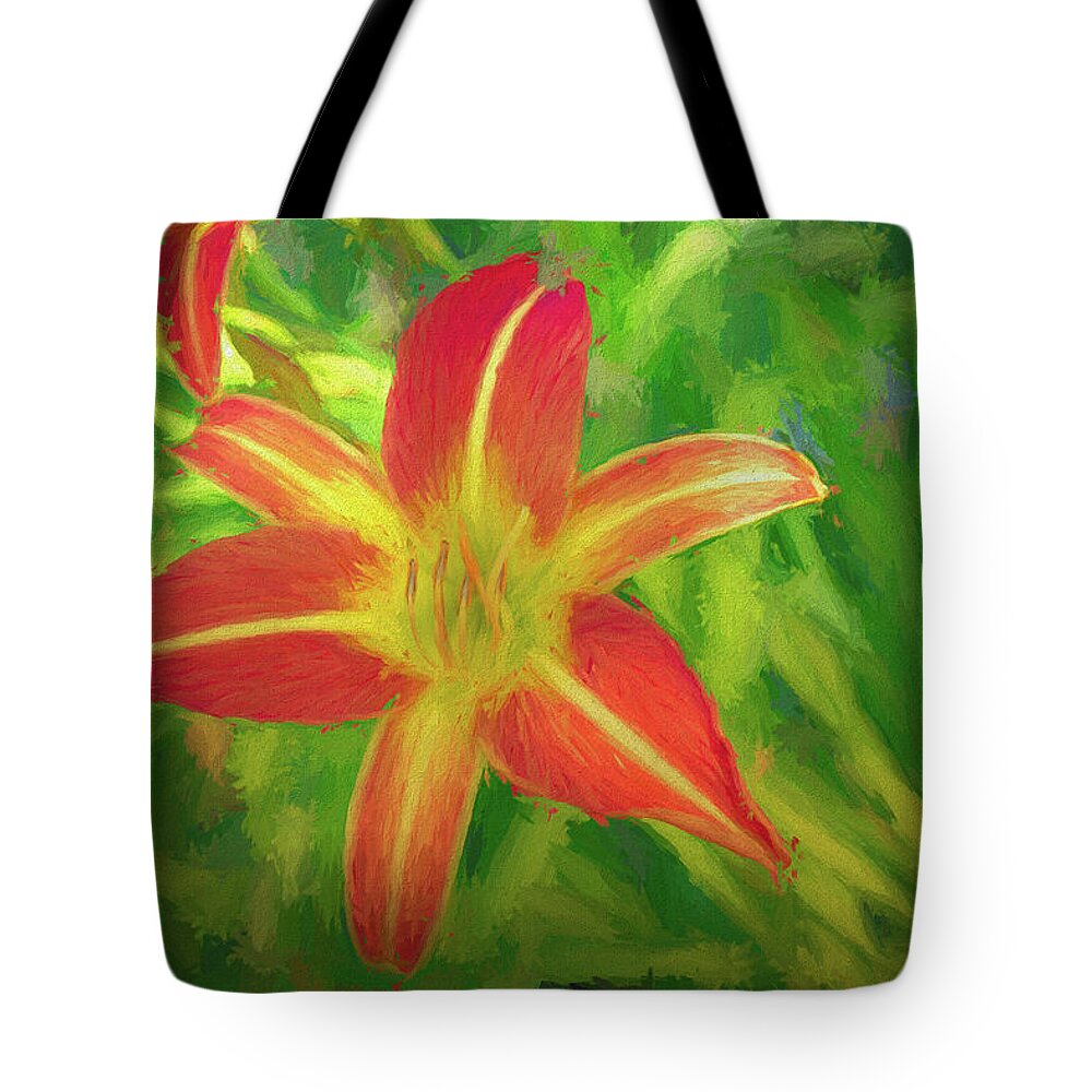 Flower Tote Bag featuring the photograph Daylily Painterly by Alison Frank