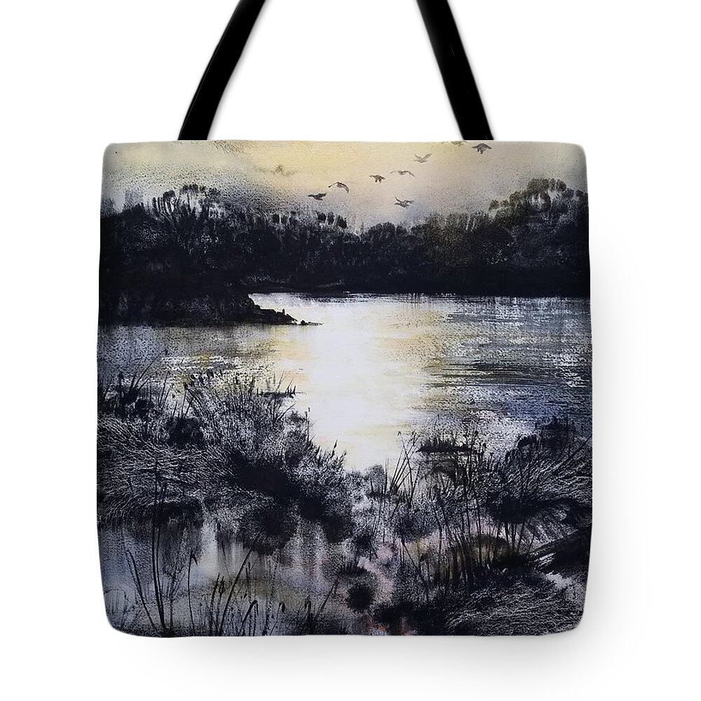 Snow Geese Tote Bag featuring the painting Dead Creek by Amanda Amend