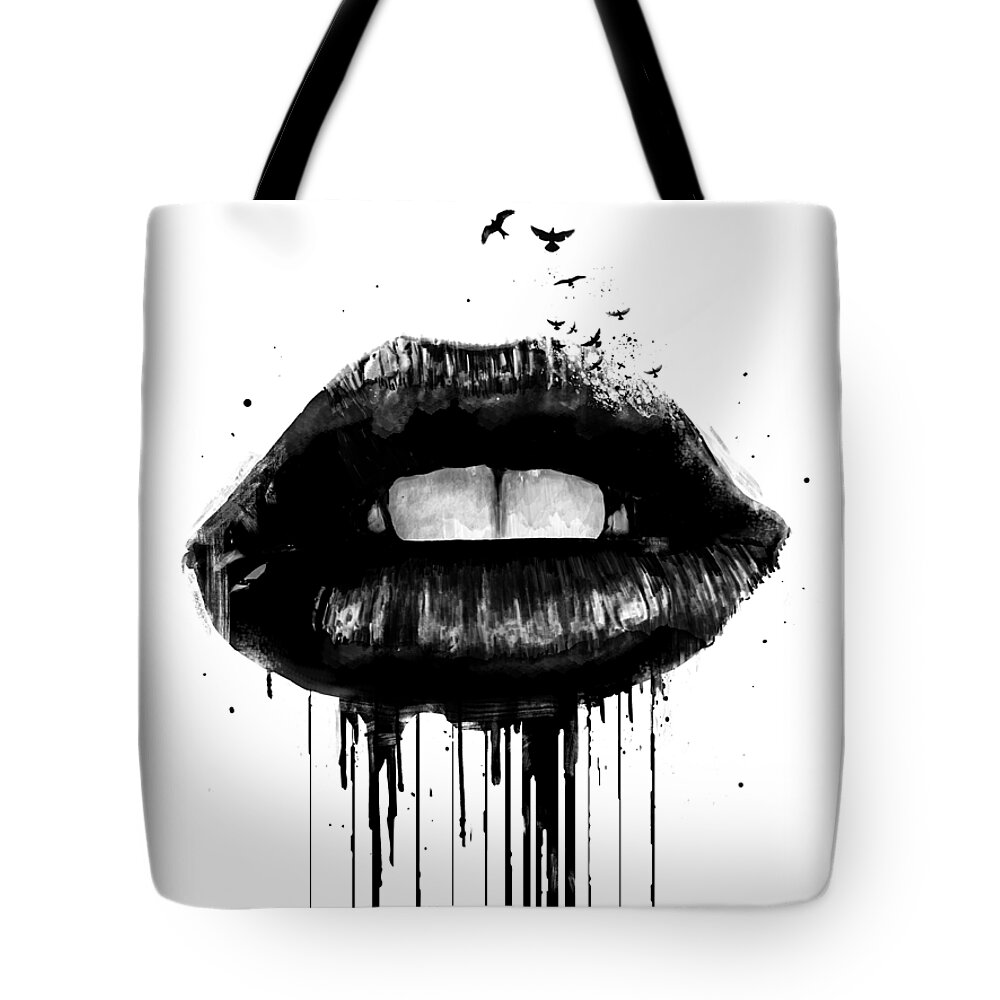 Lips Tote Bag featuring the mixed media Dead love by Balazs Solti