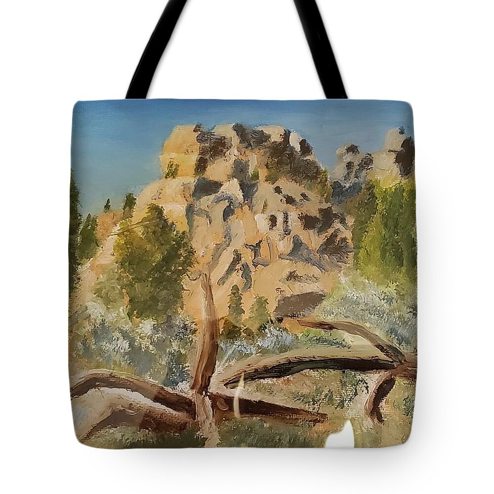  Tote Bag featuring the painting Dead Trees and Cliff by Joseph Eisenhart