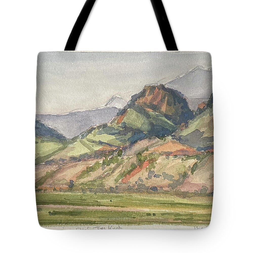 Plein Air On The Yellowstone Tote Bag featuring the painting Deaf Jim Knob and Electric Paek by Les Herman