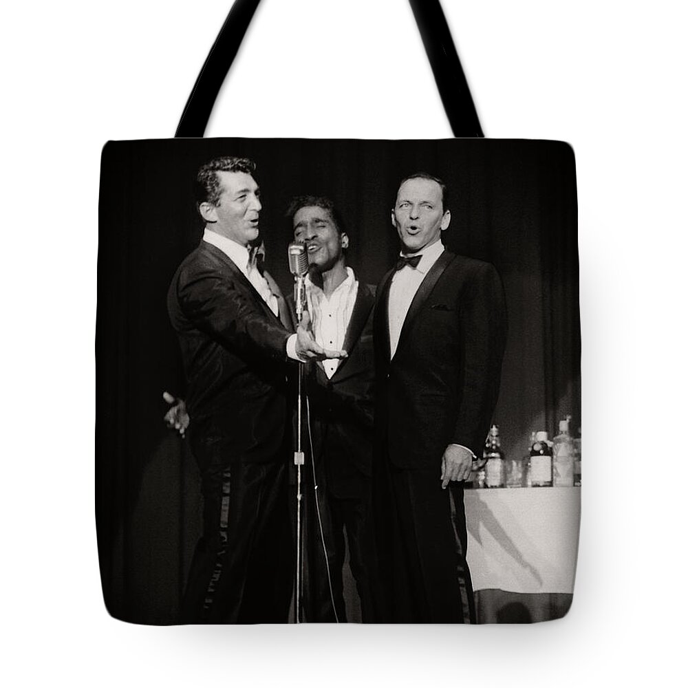 Sinatra Tote Bag featuring the photograph Dean Martin, Sammy Davis Jr. and Frank Sinatra. by Doc Braham