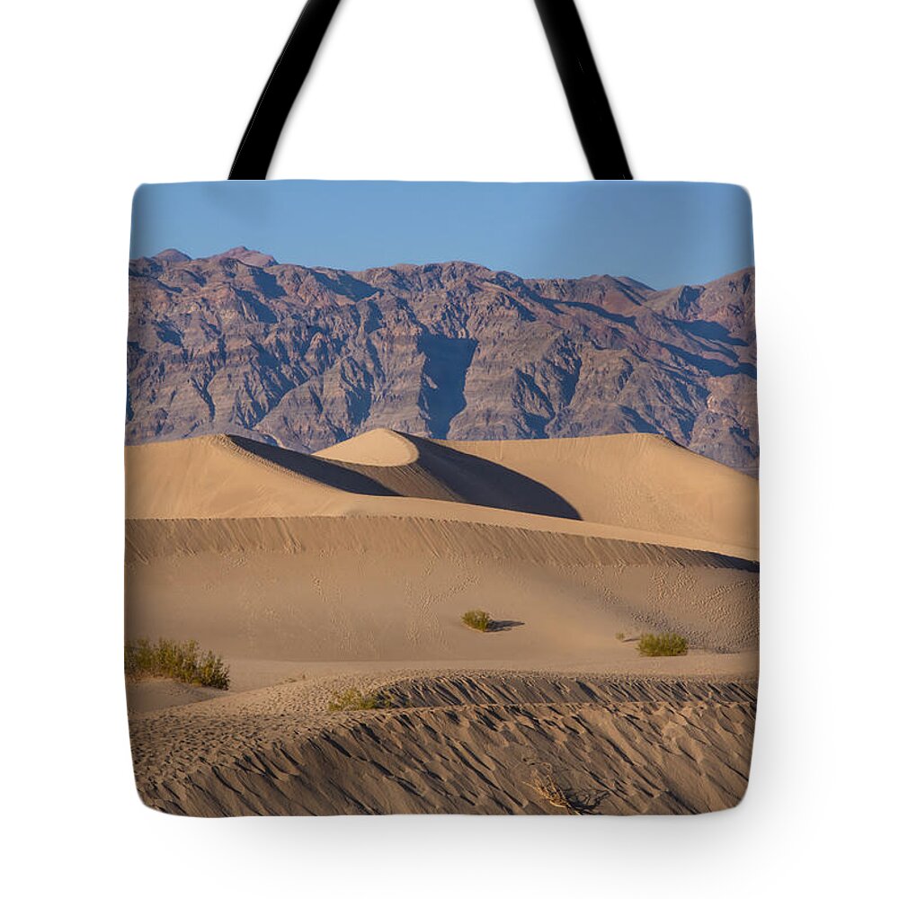 Sunset Tote Bag featuring the photograph Death Valley Sand Dunes by Rebecca Herranen