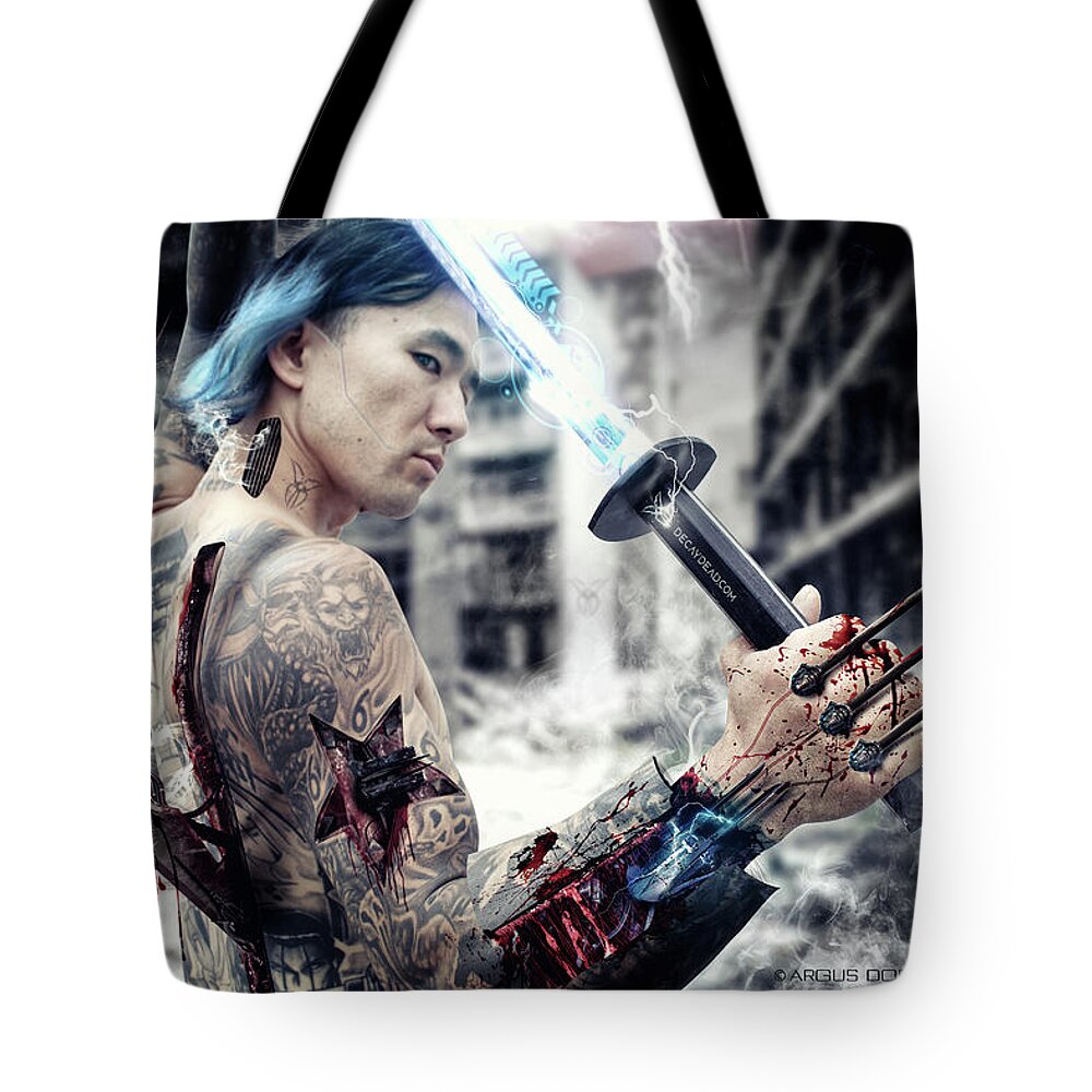 Argus Dorian Tote Bag featuring the digital art DeathStalker He was only born a Human by Argus Dorian