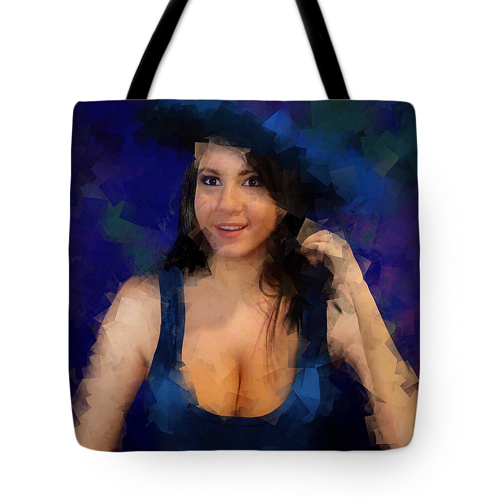 Grlfineart ‪‎fineart Tote Bag featuring the painting Debbie Original Fine Art Painting Digital Abstract Cubist Iwarp by G Linsenmayer