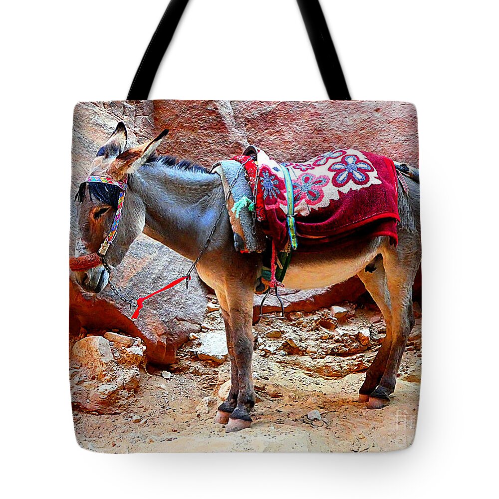 Donkey Tote Bag featuring the photograph Decorated Donkey by Tina Mitchell