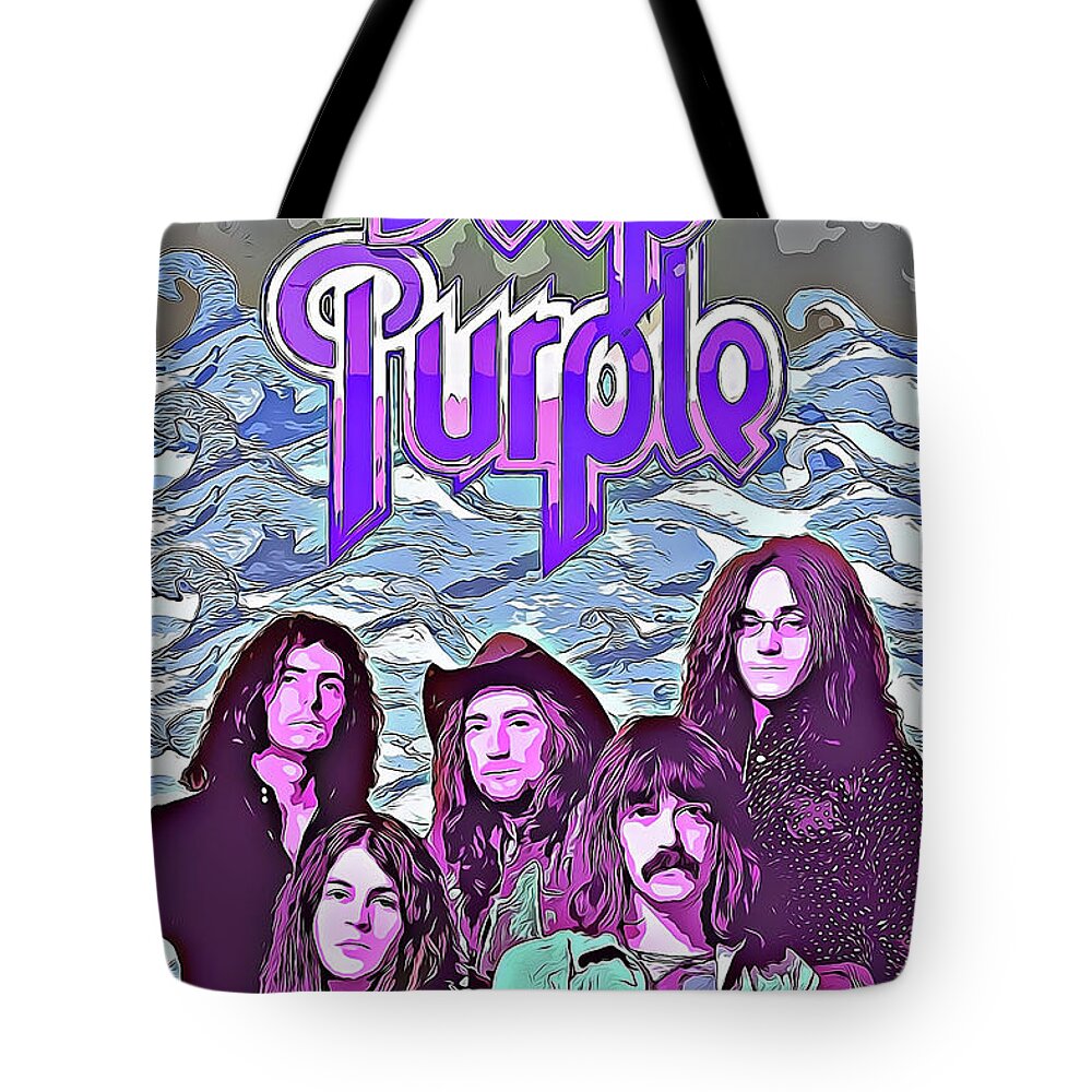 Deep Purple Tote Bag featuring the mixed media Deep Purple Art Smoke On The Water by The Rocker Chic