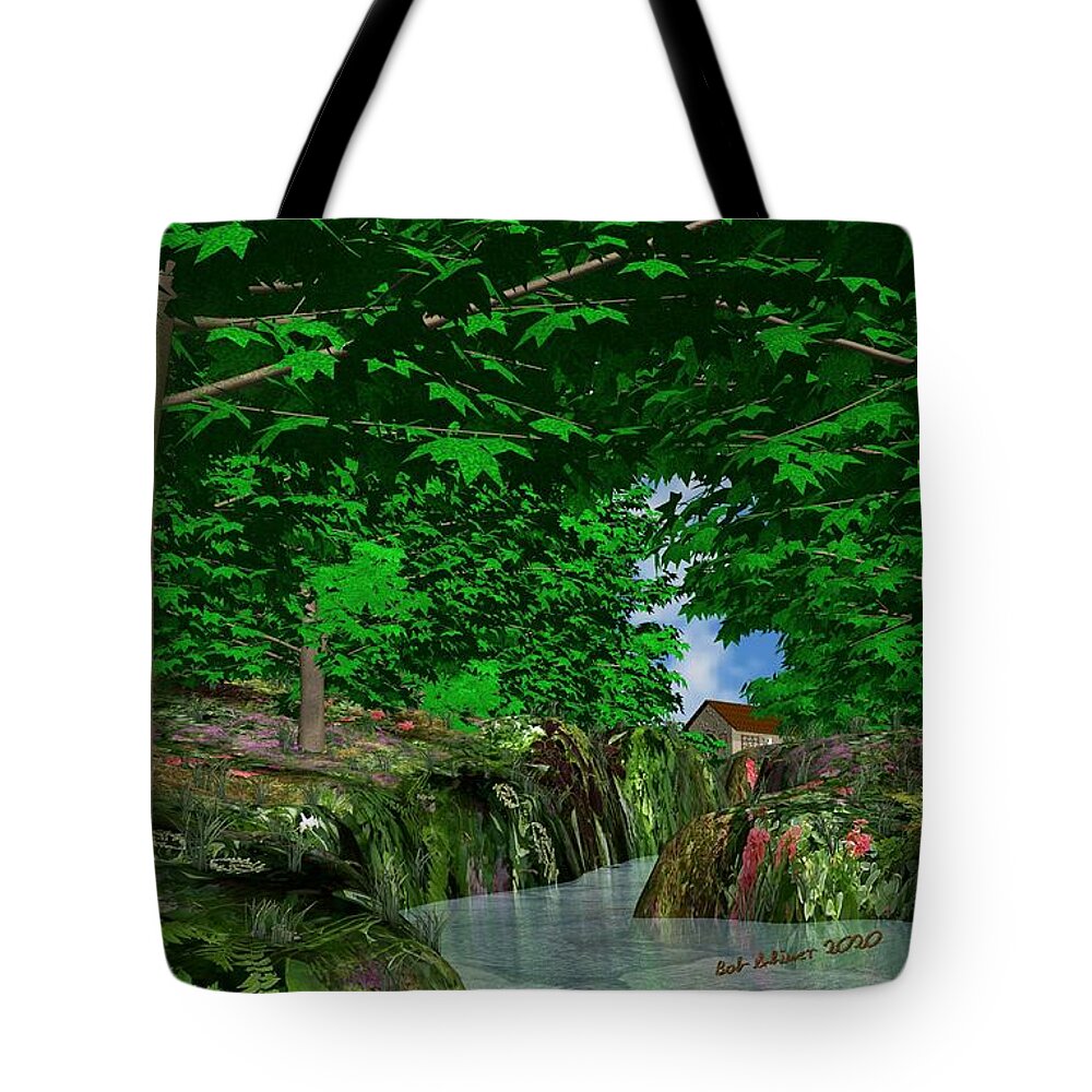 Digital Woods Summer Seasonal Tote Bag featuring the digital art Deep Woods by Bob Shimer