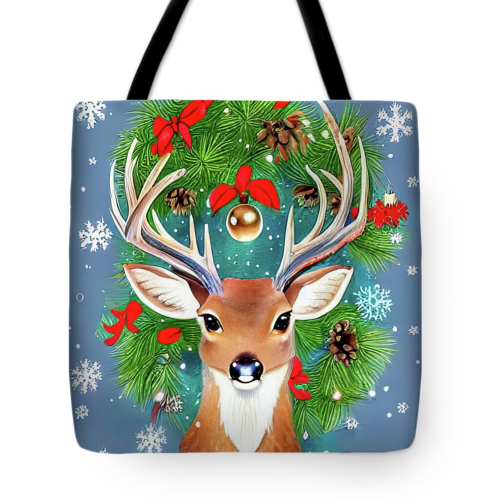 Deer Tote Bag featuring the painting Deer Holiday by Bob Orsillo