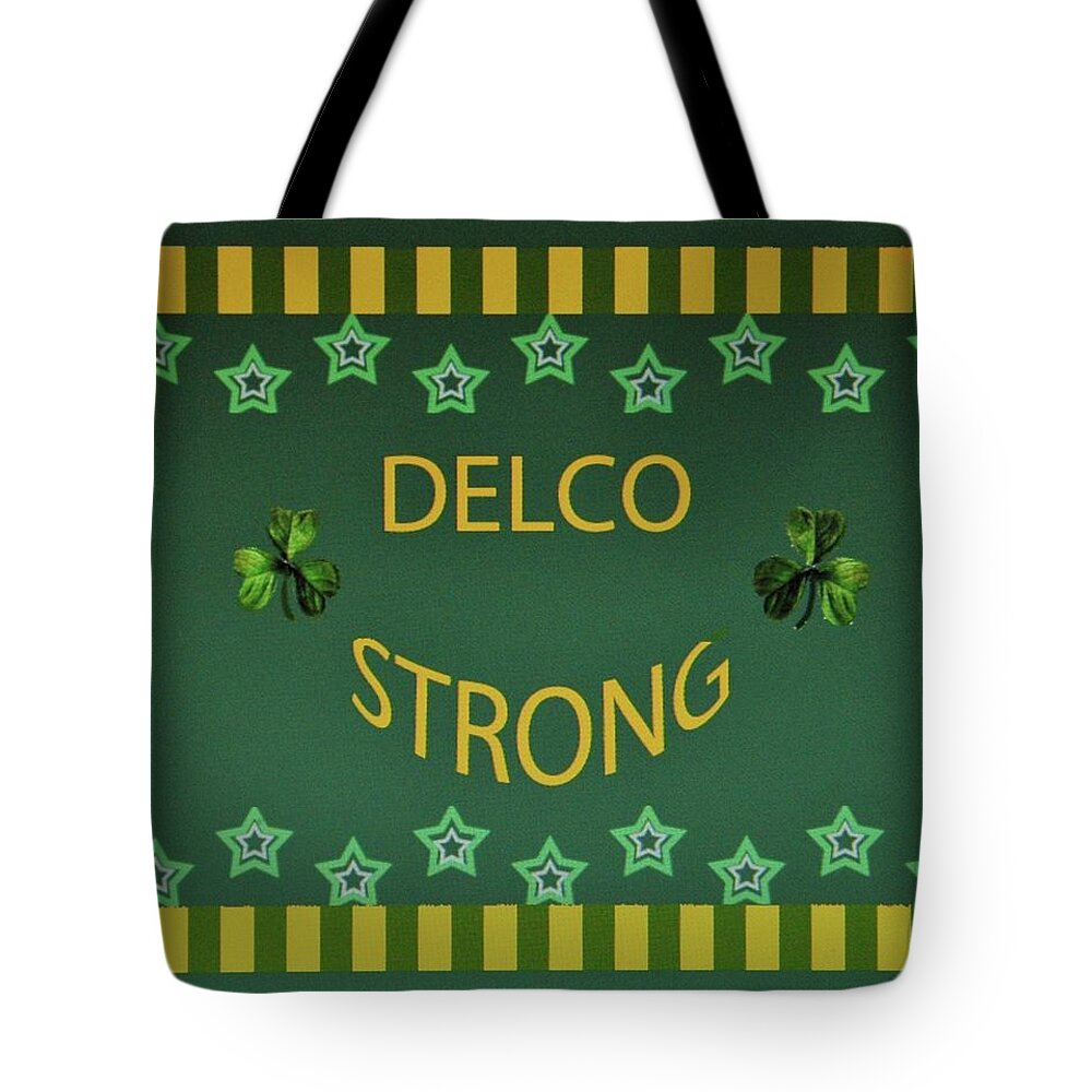Delco Strong Face Mask Tote Bag featuring the digital art Delco Strong Face Mask by Jeannie Allerton