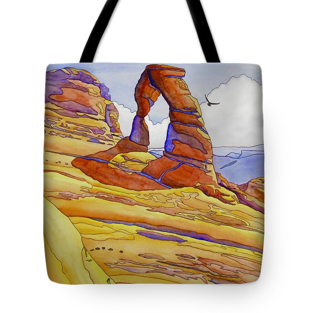 Kim Mcclinton Tote Bag featuring the painting Delicate Arch by Kim McClinton