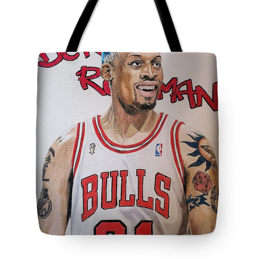 Dennis Rodman Tote Bag featuring the drawing Dennis Rodman - The Worm by Melissa Jacobsen