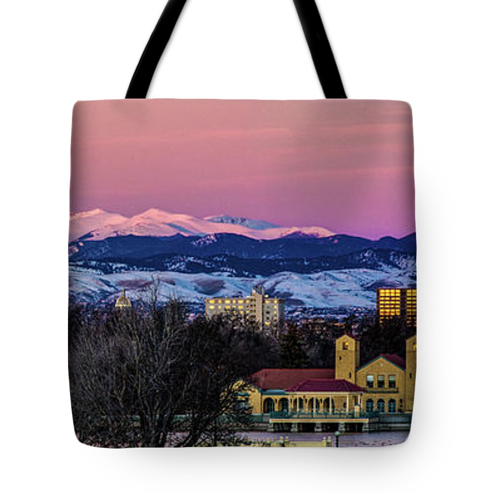 Denver Tote Bag featuring the photograph Denver Sunrise by Chuck Rasco Photography