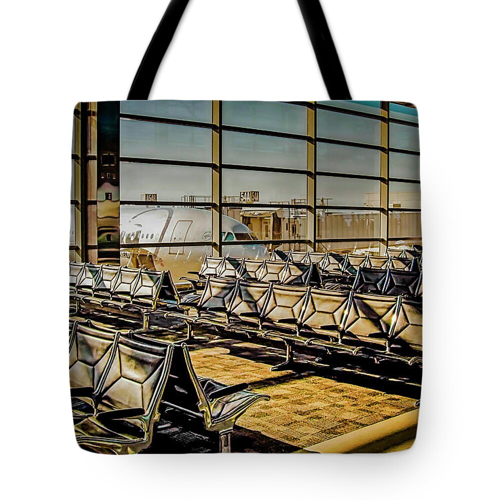  Tote Bag featuring the photograph Departure Lounge at Detroit Airport. by Chris Smith