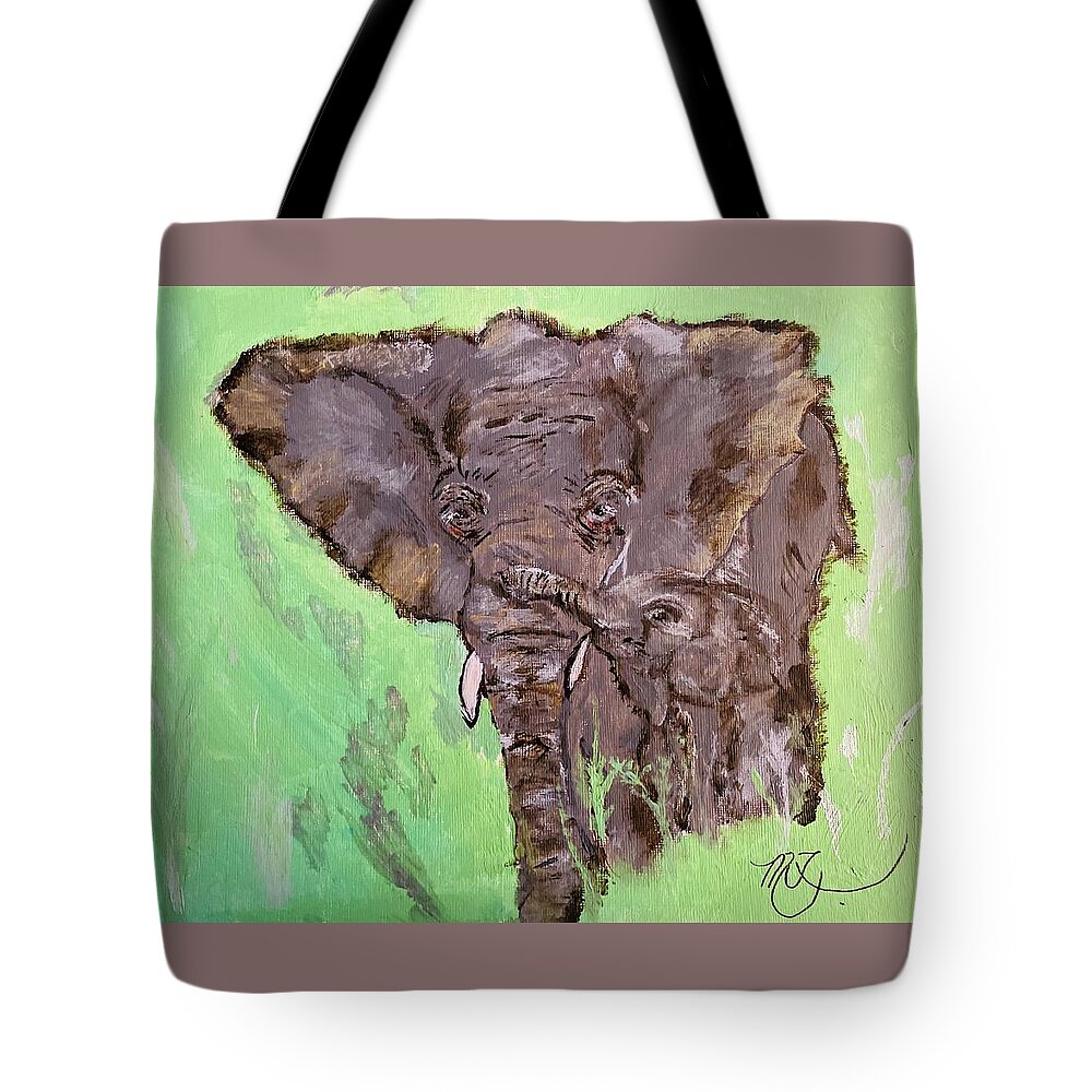 African Elephants Tote Bag featuring the painting African Elephants by Melody Fowler