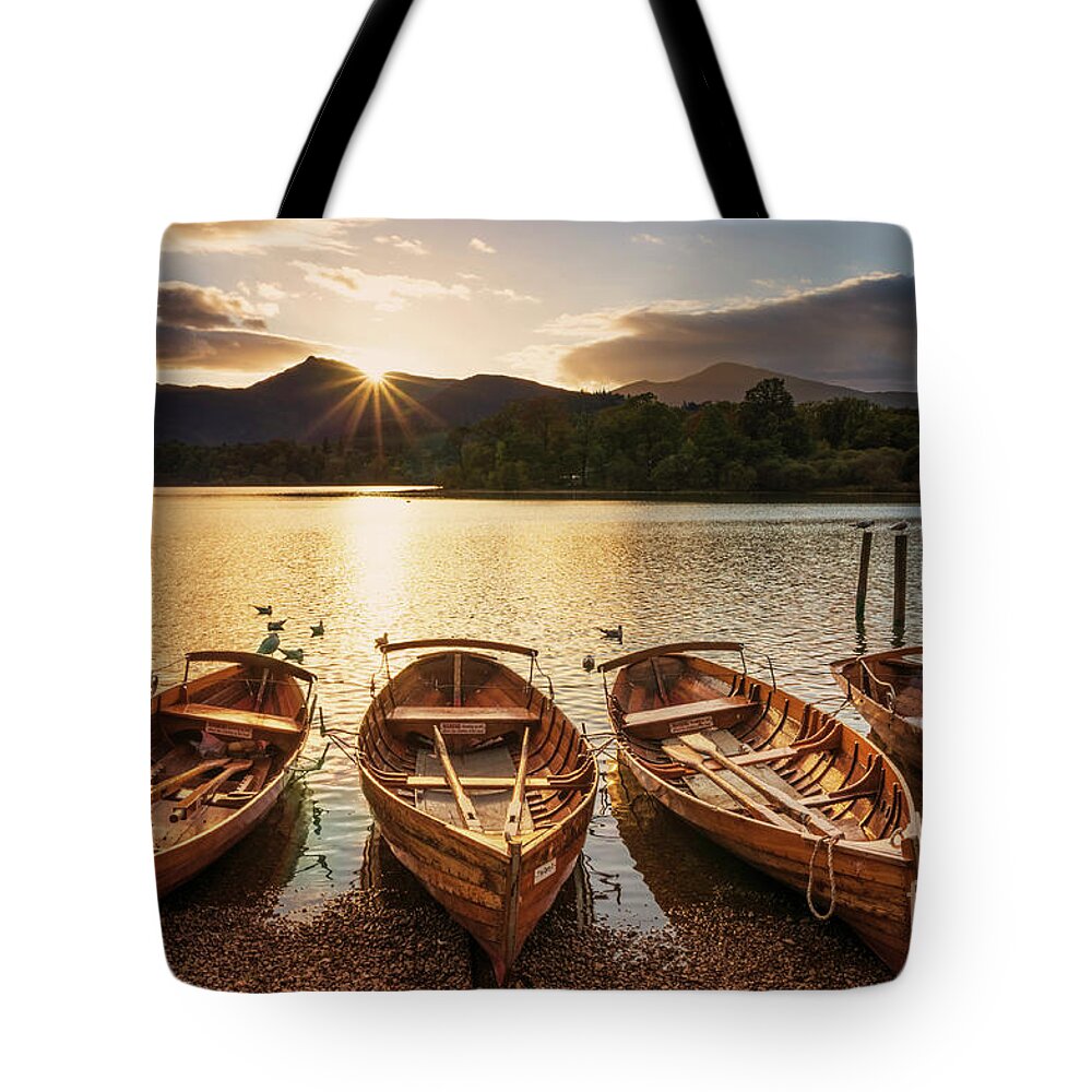 Tranquil Tote Bag featuring the photograph Derwent Water rowing boats, Keswick, English Lake District by Neale And Judith Clark