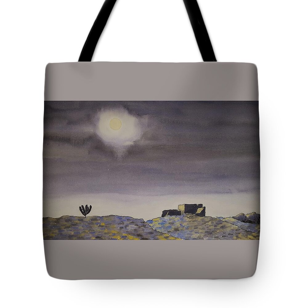 Watercolor Tote Bag featuring the painting Desert Nightscape by John Klobucher