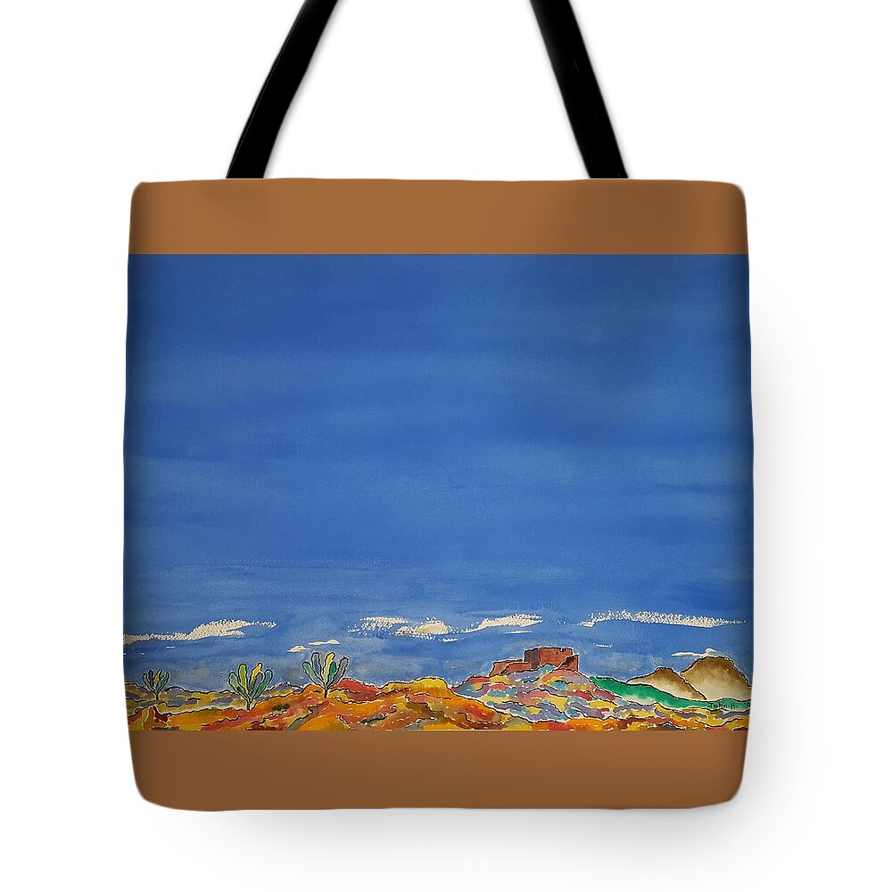 Watercolor Tote Bag featuring the painting Desert Panorama by John Klobucher