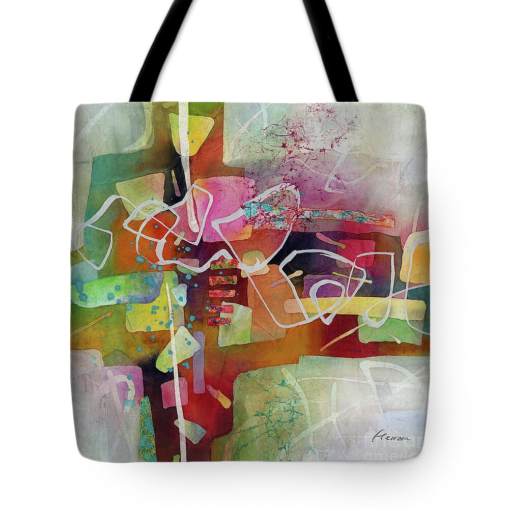 Abstract Tote Bag featuring the painting Desert Pueblo 2 - Red by Hailey E Herrera