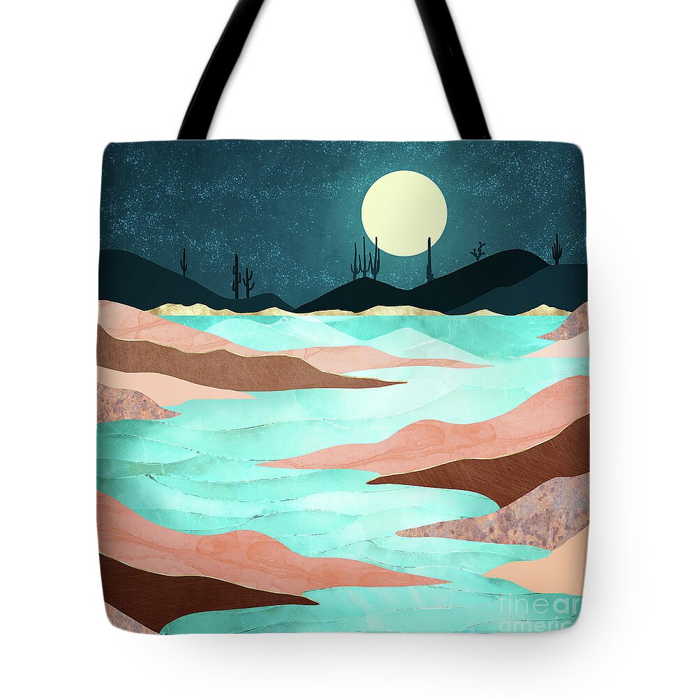 Desert Tote Bag featuring the digital art Desert Reservoir by Spacefrog Designs