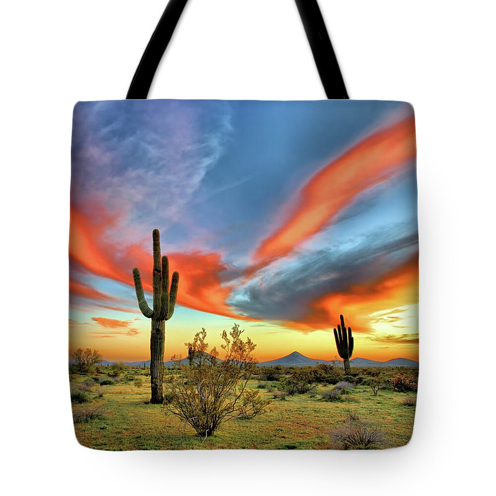 Sunset Tote Bag featuring the photograph Desert Sunset by Bob Falcone