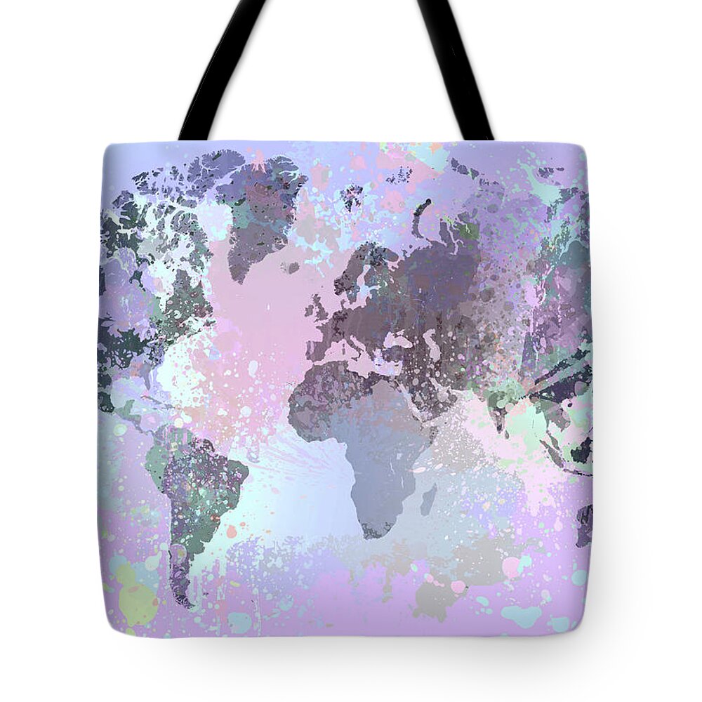 World Tote Bag featuring the mixed media Design 157 World Map by Lucie Dumas