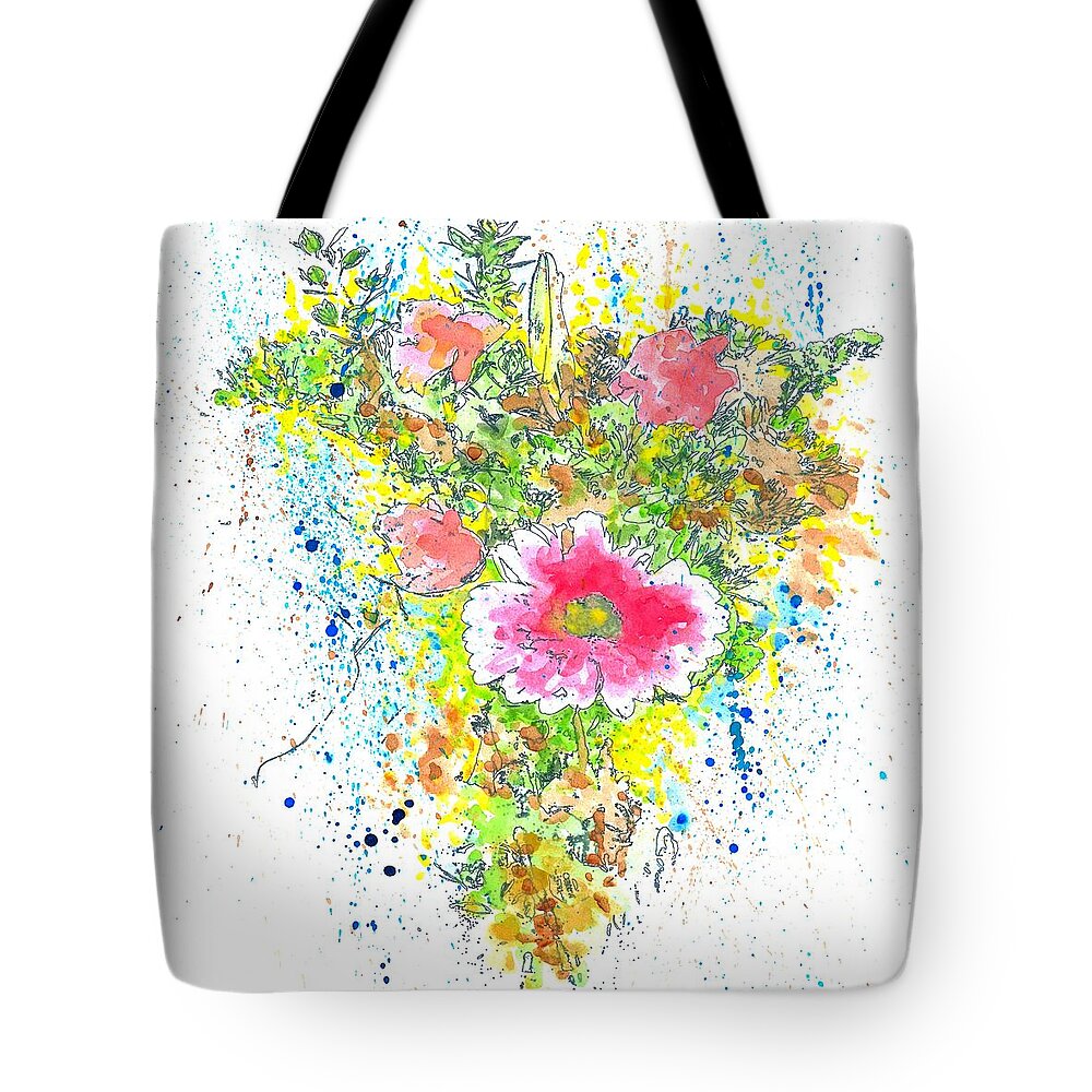 Watercolor Tote Bag featuring the mixed media Design 22 flowers by Lucie Dumas