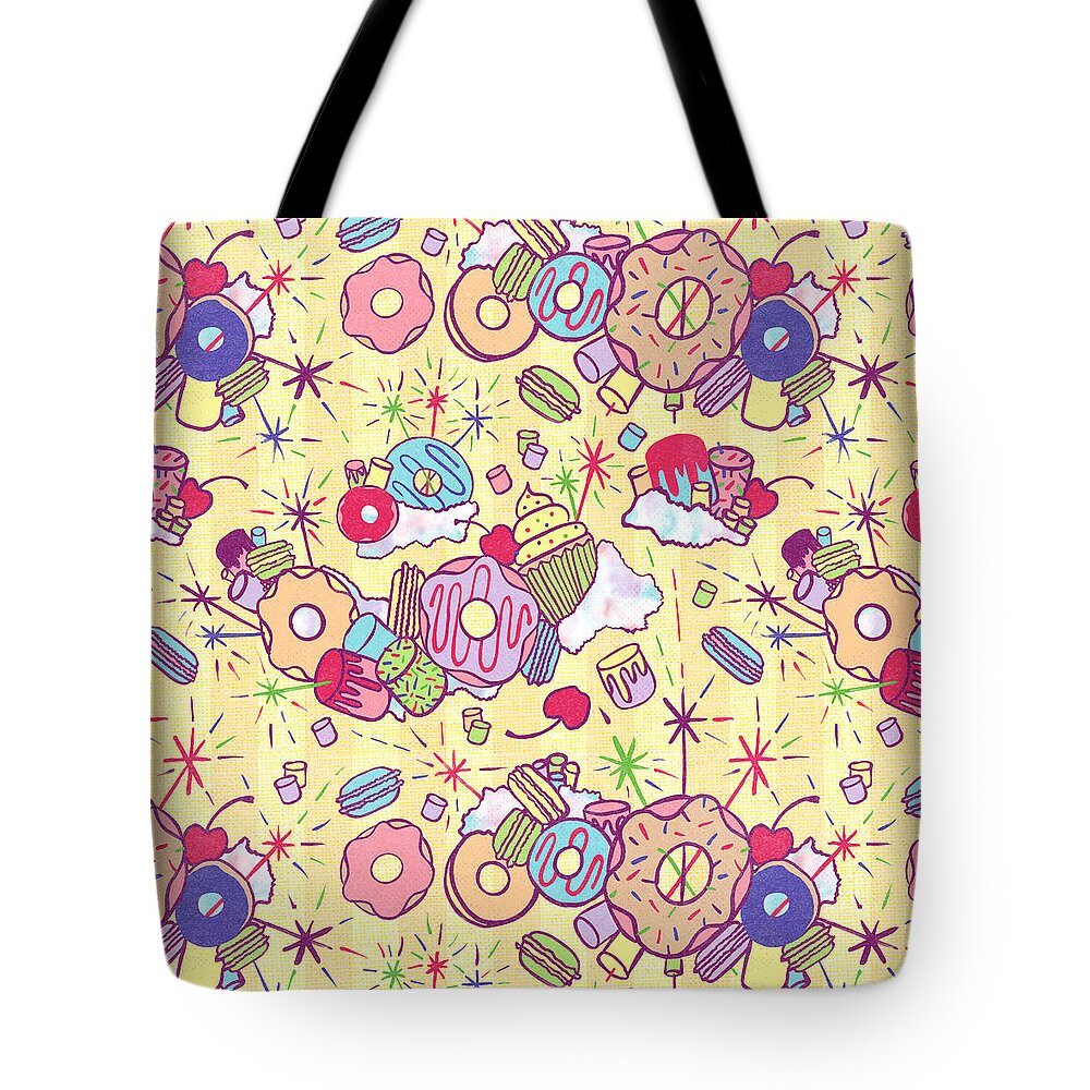 Pattern Tote Bag featuring the painting Dessert Pattern - Birthday Art by Jen Montgomery by Jen Montgomery