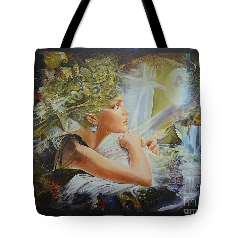 Figures Tote Bag featuring the painting Destiny by Sinisa Saratlic