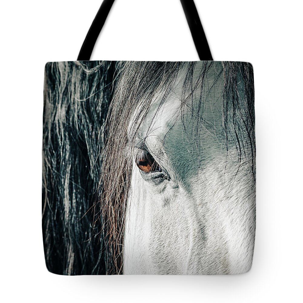 Beauty In Nature Tote Bag featuring the photograph Details of horse's head by Benoit Bruchez