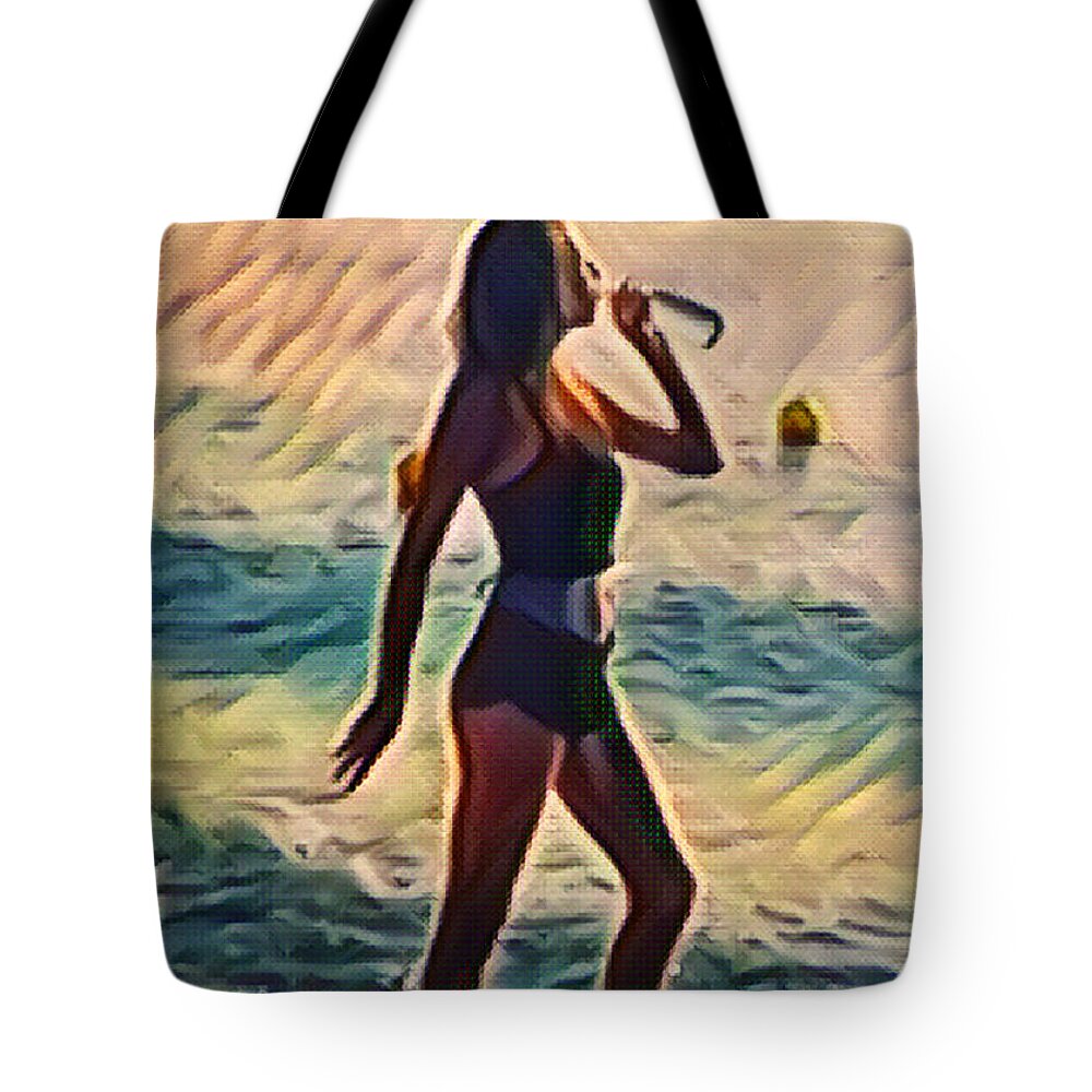 Fineartamerica Tote Bag featuring the digital art Digitail painting beach by Yvonne Padmos