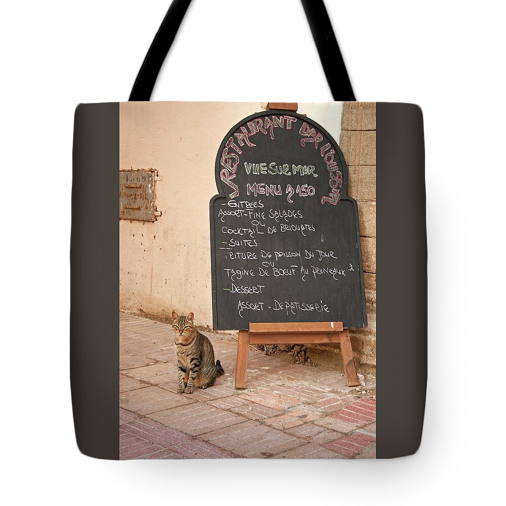 Morocco Tote Bag featuring the photograph Dinner in Essaouira by Laurie Lago Rispoli