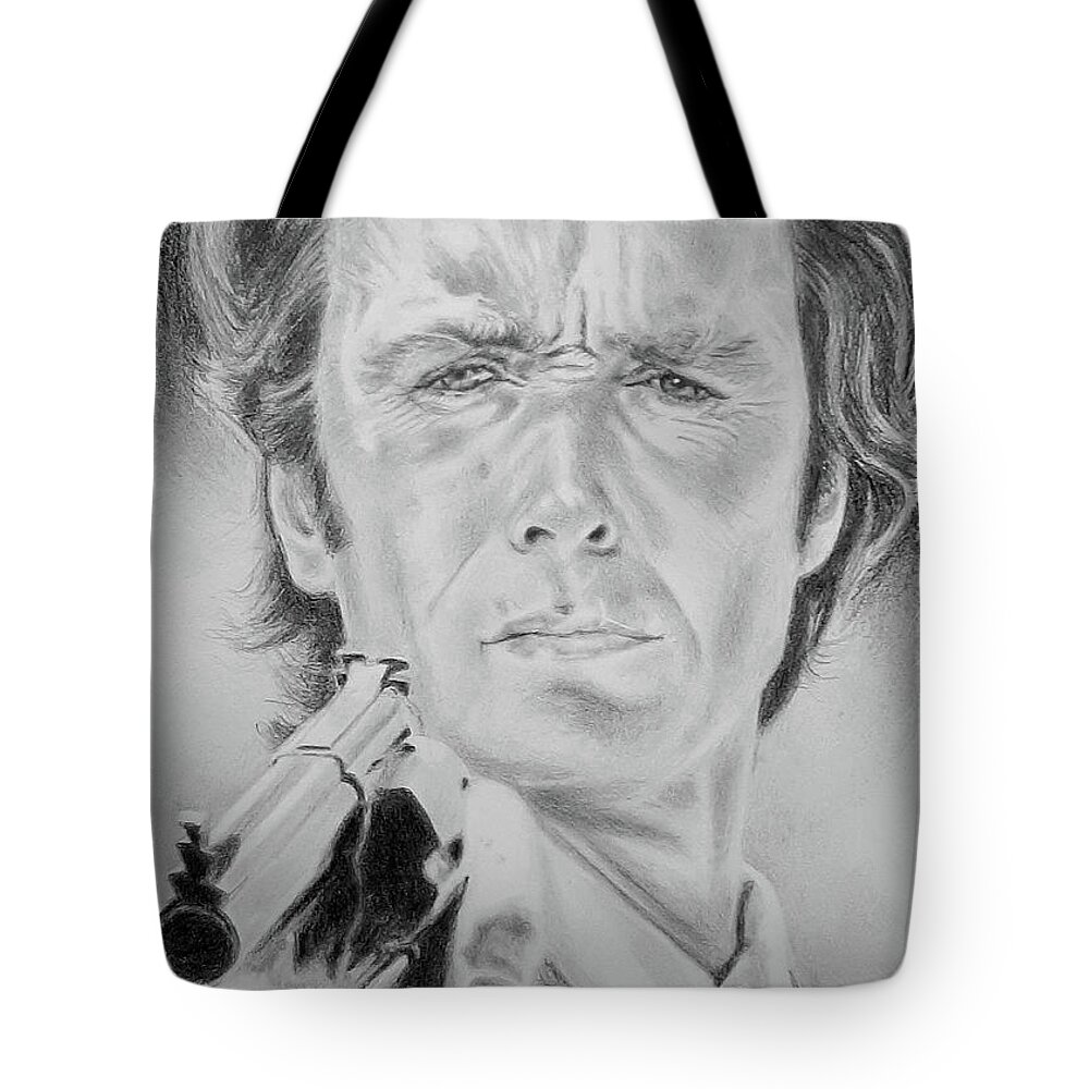 Clint Eastwood Tote Bag featuring the drawing Dirty Harry by Elaine Berger