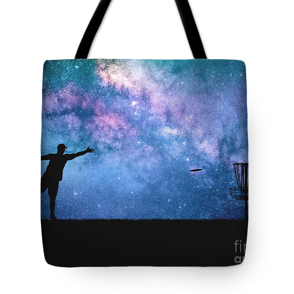 Disc Golf Tote Bag featuring the digital art Disc Golf Stars by Phil Perkins