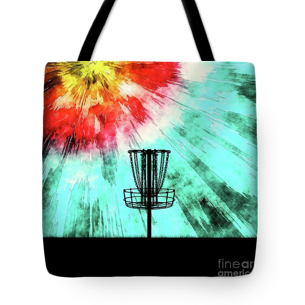 Disc Golf Tote Bag featuring the digital art Disc Golf Tie Dye by Phil Perkins