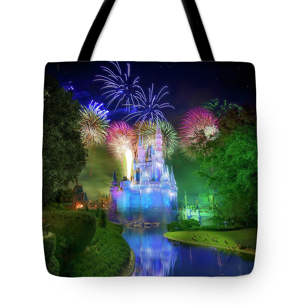 Magic Kingdom Tote Bag featuring the photograph Disney's Fantasy in the Sky Fireworks by Mark Andrew Thomas