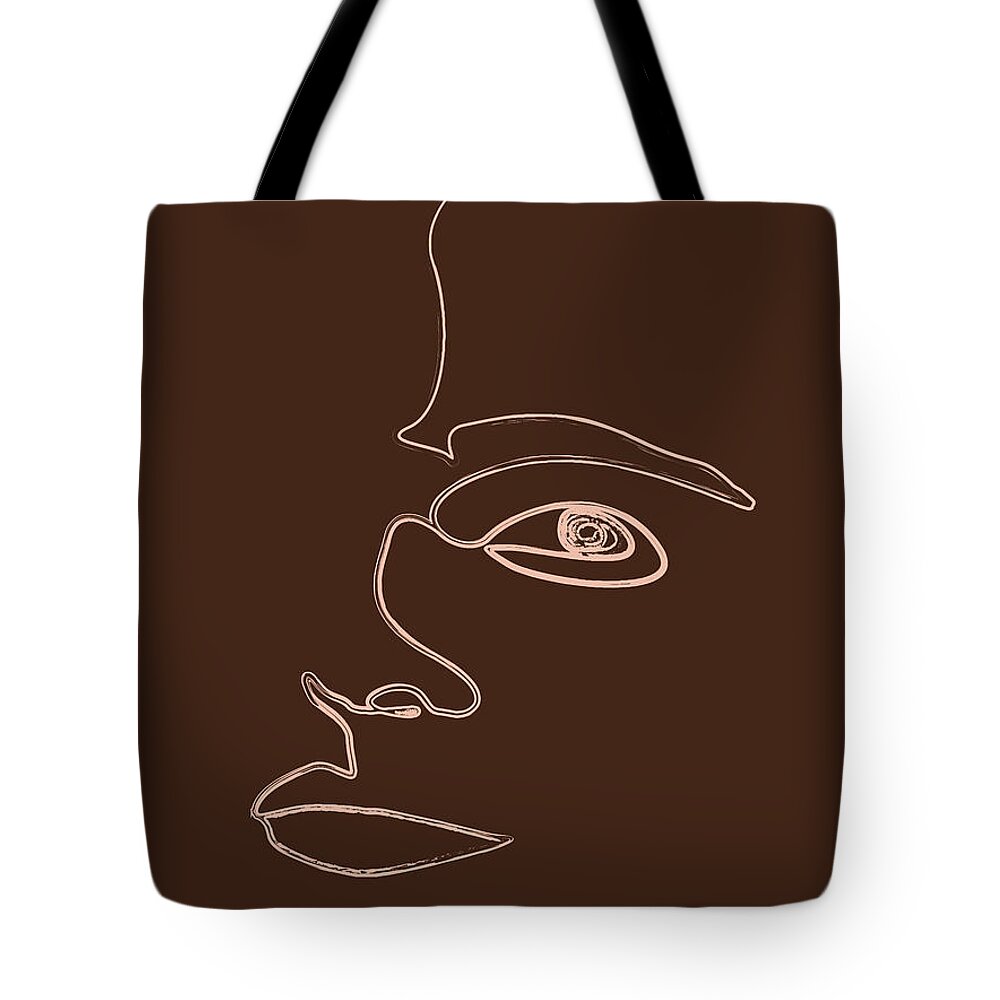 Face Tote Bag featuring the mixed media Distortions - Minimal Abstract Face - Single Stroke Portrait by Studio Grafiikka