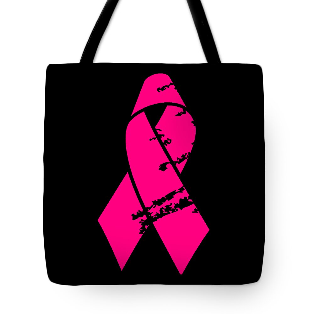 Funny Tote Bag featuring the digital art Distressed Pink Ribbon by Flippin Sweet Gear