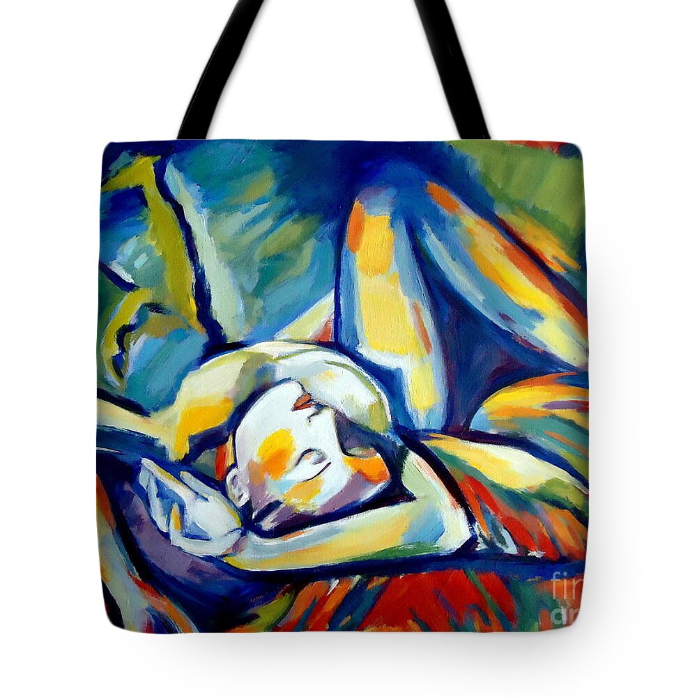 Nude Figures Tote Bag featuring the painting Distressful by Helena Wierzbicki
