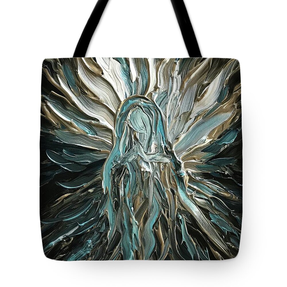 Abstract Tote Bag featuring the painting Divine Mother Silver by Michelle Pier
