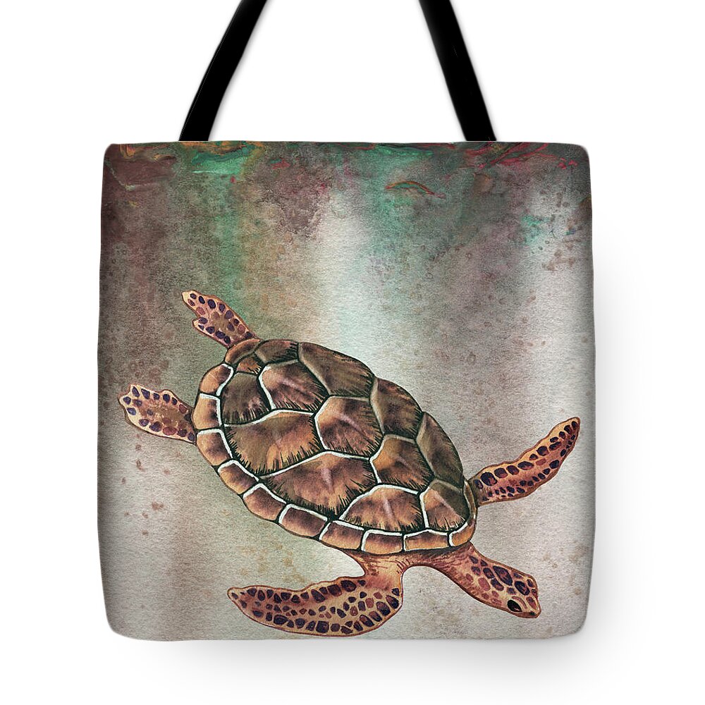 Giant Tote Bag featuring the painting Diving In For More Giant Sea Turtle Watercolor by Irina Sztukowski