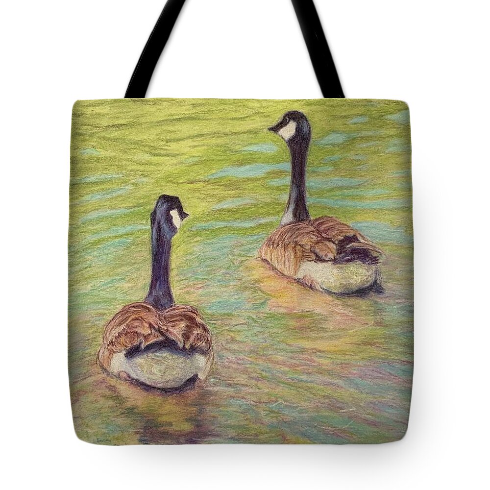 Two Geese Tote Bag featuring the mixed media Do You Know the Way by Susan Camp Hilton