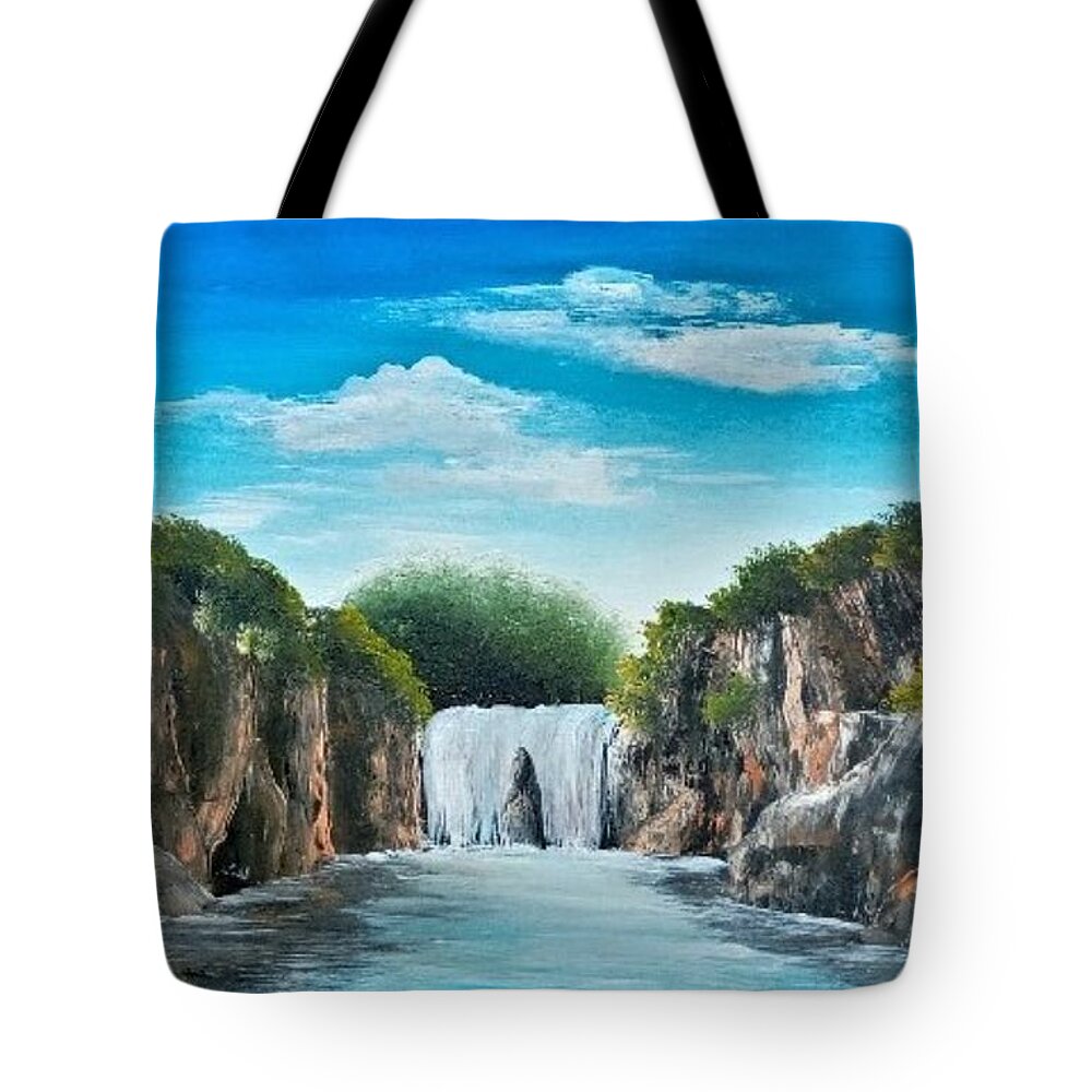 Landscape Tote Bag featuring the painting DO4-Deno Onsumo by Deno Onsomu