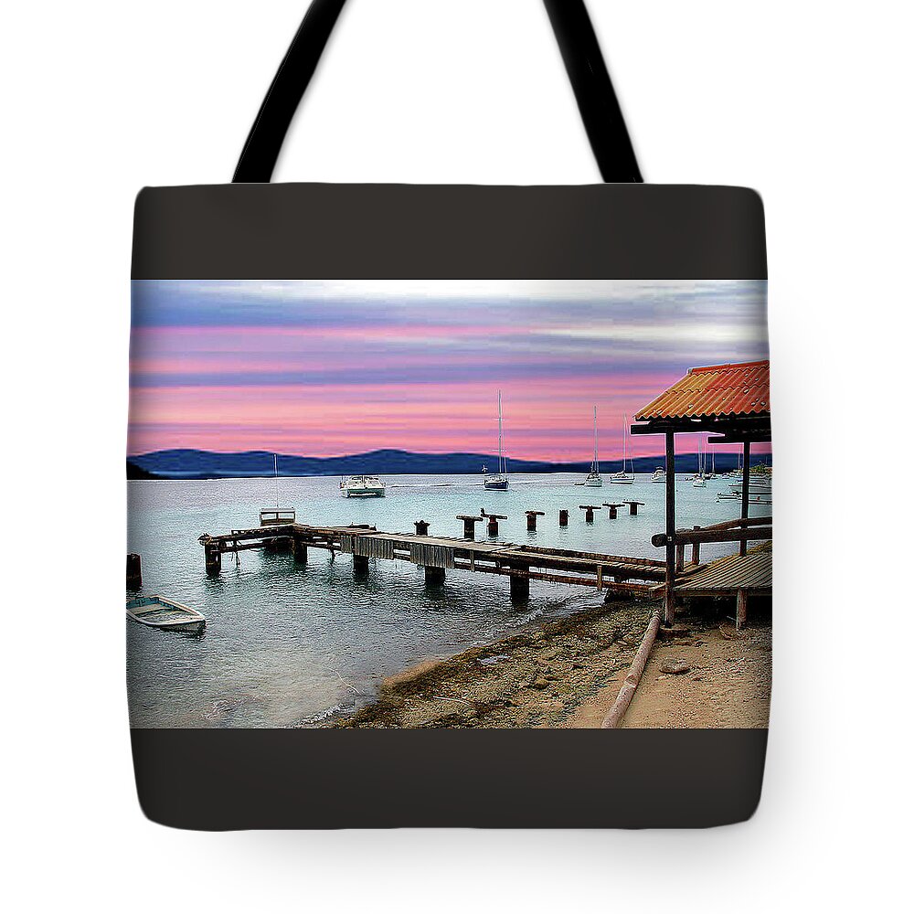 Landscape Tote Bag featuring the photograph Dock by the Shore by Carol Neal-Chicago