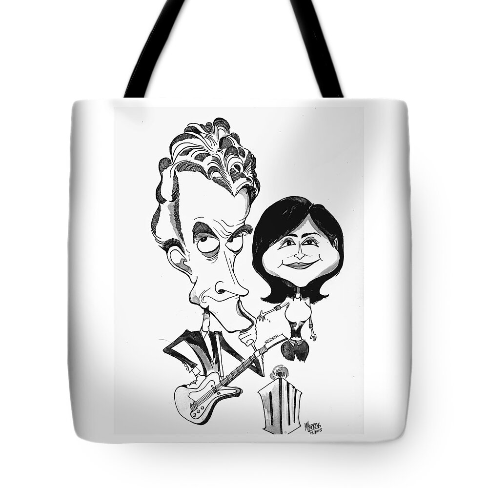 Doctor Tote Bag featuring the drawing Doctor Who and Clara by Michael Hopkins