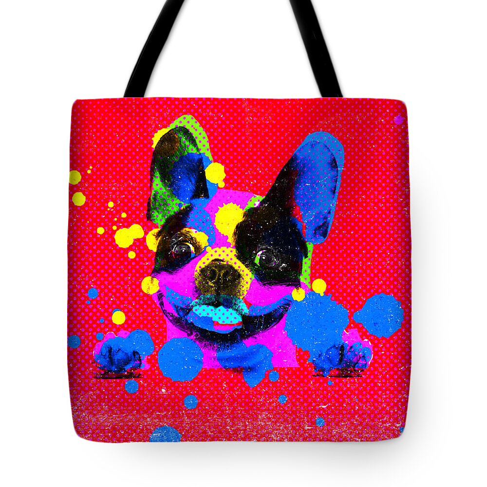 Hot Pink Tote Bag featuring the mixed media Dog Abstract by Eena Bo