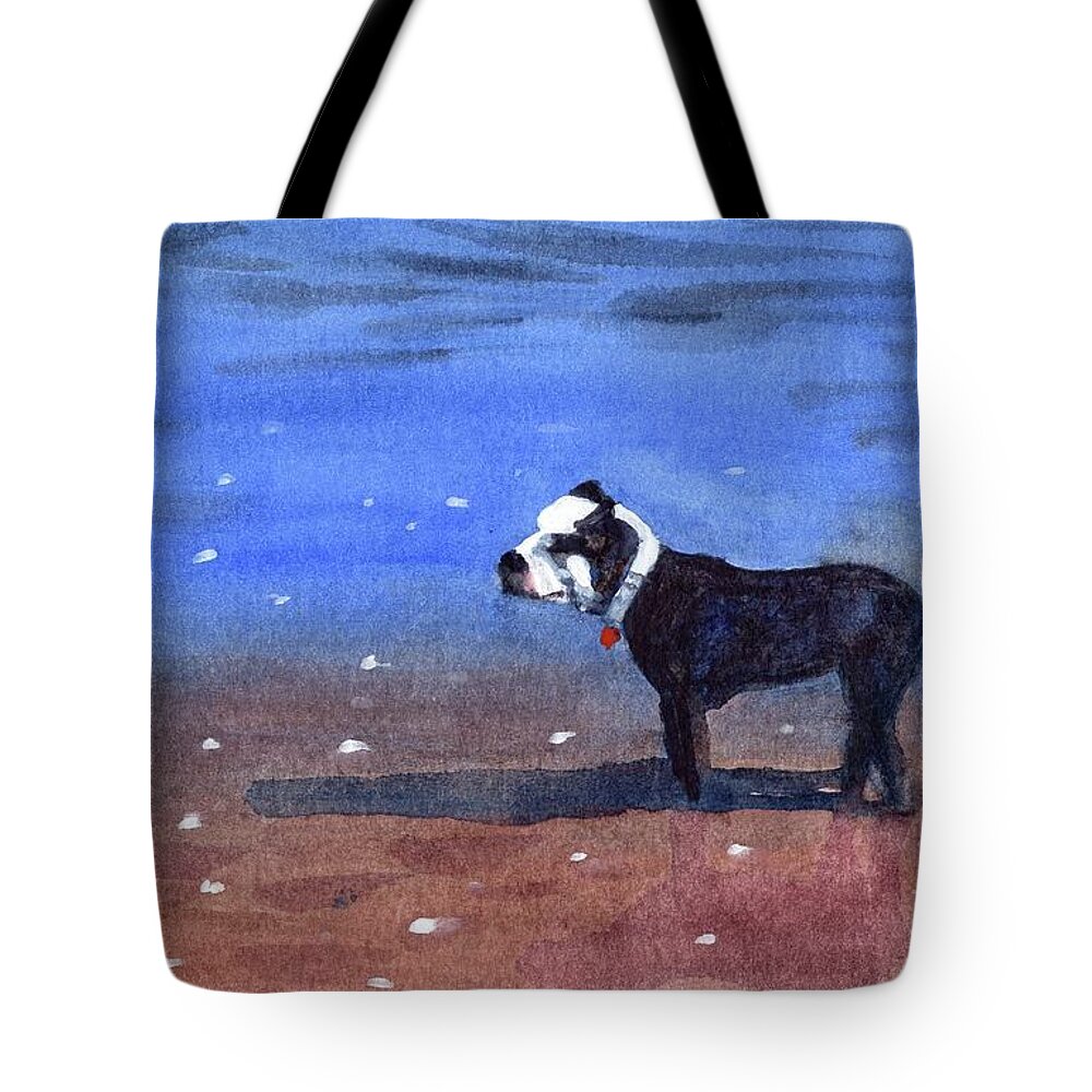 Dog Tote Bag featuring the painting Dog on a Beach by Vicki B Littell