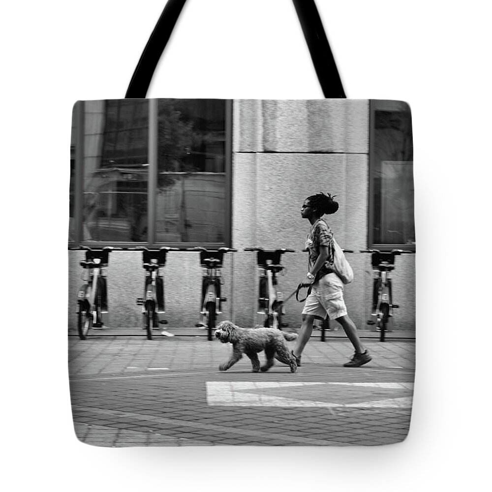 Portrait Tote Bag featuring the photograph Dog Walker by Montez Kerr