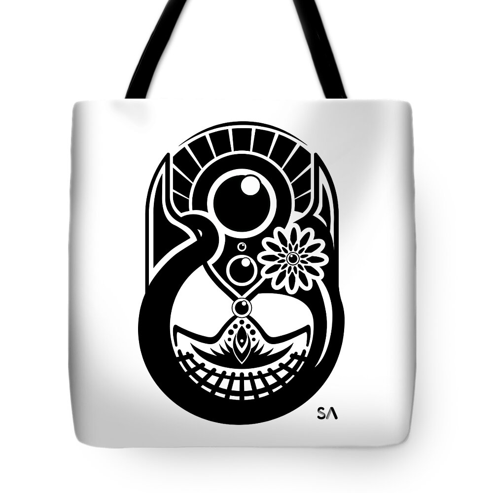 Black And White Tote Bag featuring the digital art Dogs by Silvio Ary Cavalcante